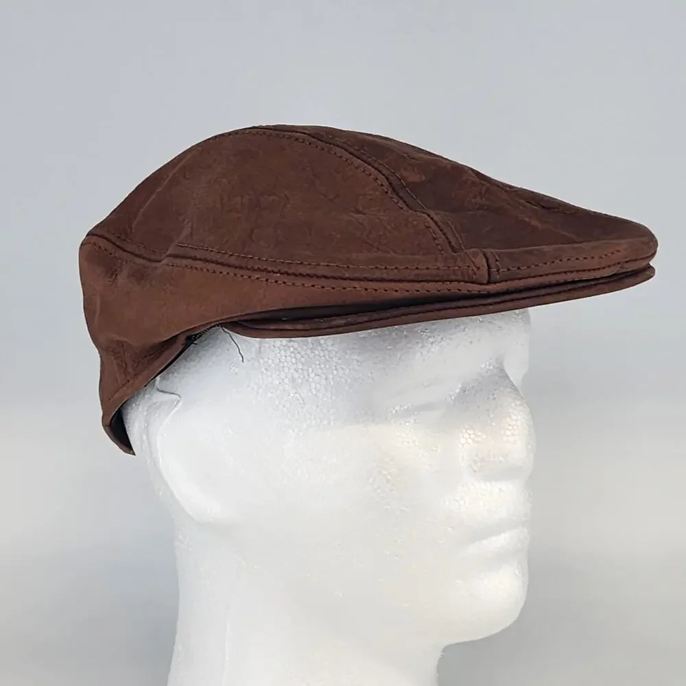 Leather Newsboy Cap Mens Small Medium Cabbie Driver Hat Made in USA Classic Y2K - Picture 4 of 13